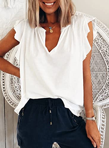 Women's Summer Ruffle Cap Sleeve V-Neck Top