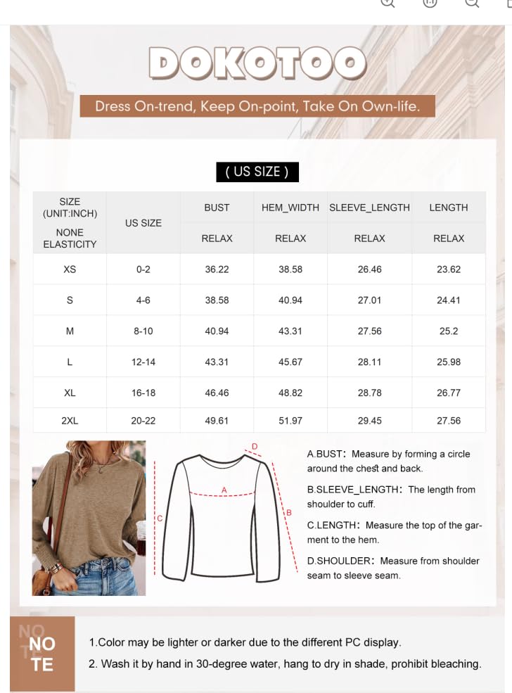 Dokotoo Women's Trendy Long Sleeve Fall Tops