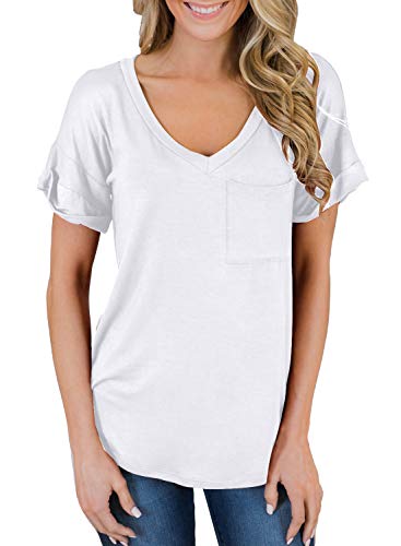 MIHOLL Women's Casual V-Neck Short Sleeve Tee