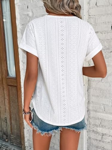 Trendy White Eyelet Embroidery Blouse for Women