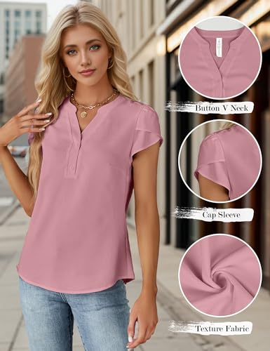 Blooming Jelly Women's Pink Chiffon V Neck Blouse