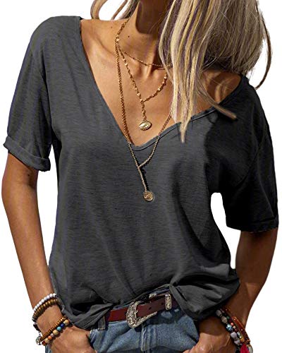 Danedvi Women’s Deep V-Neck Black Casual Top