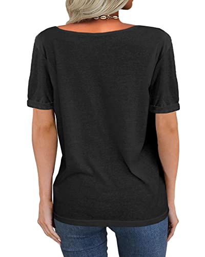 Danedvi Women’s Deep V-Neck Black Casual Top