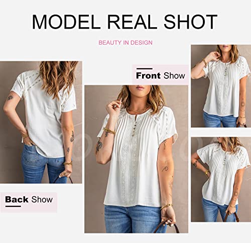 Dokotoo Women's Lace Crochet V Neck Blouse - White
