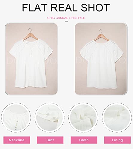 Dokotoo Women's Lace Crochet V Neck Blouse - White