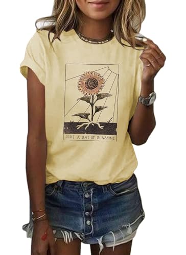 Anbech Women's Sunshine Graphic Summer Tee (XL, Cream)
