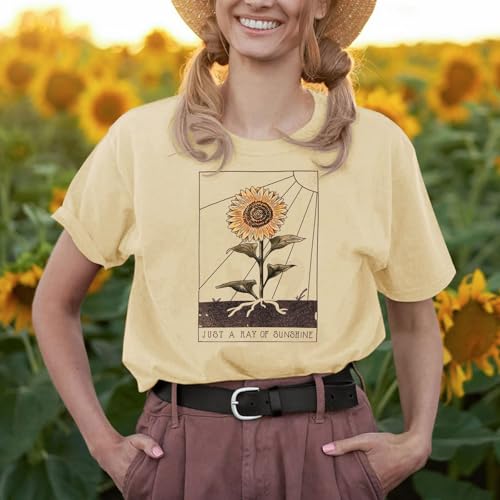 Anbech Women's Sunshine Graphic Summer Tee (XL, Cream)