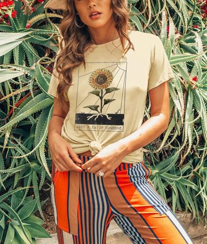 Anbech Women's Sunshine Graphic Summer Tee (XL, Cream)