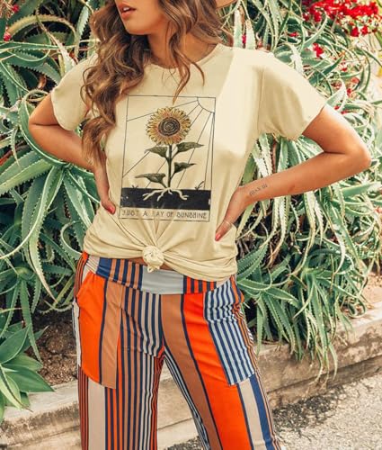 Anbech Women's Sunshine Graphic Summer Tee (XL, Cream)