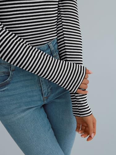 AUTOMET Women's Striped Long Sleeve Scoop Neck Top