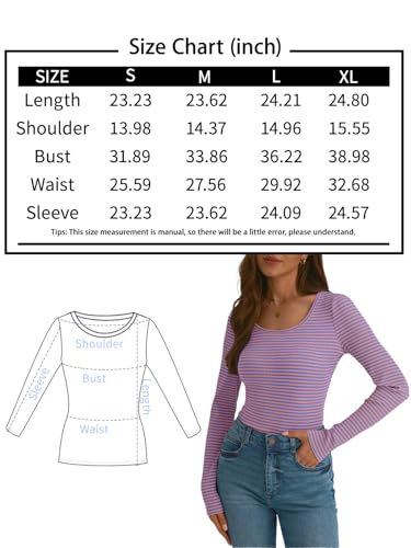 AUTOMET Women's Striped Long Sleeve Scoop Neck Top
