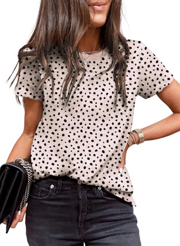 EVALESS Women's Spring Polka Dot Crewneck T-Shirt