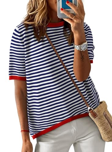 Dokotoo Women's Color Block Crewneck Summer Top