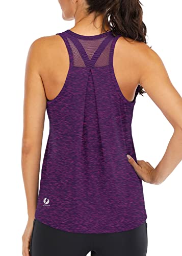 Dark Purple Mesh Racerback Workout Tank Tops for Women