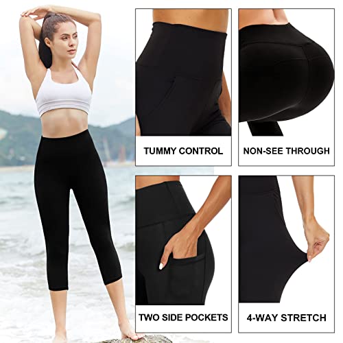 GAYHAY High Waisted Leggings with Pockets - C-Black