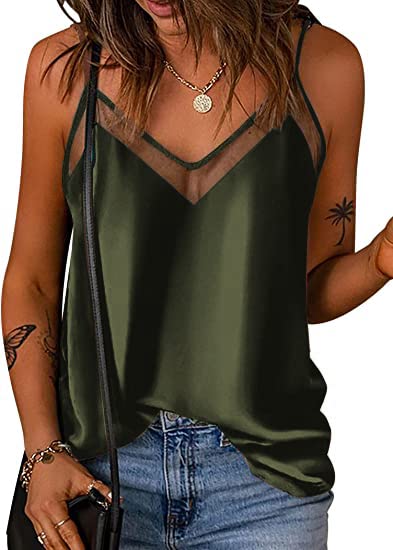 Ekouaer Women's Silk V Neck Satin Tank Top