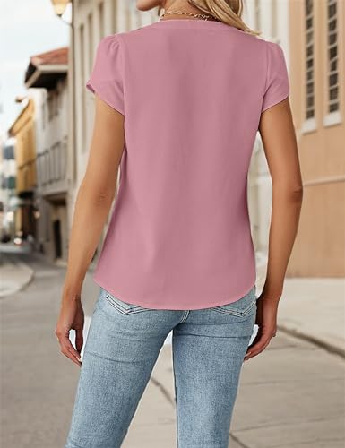 Blooming Jelly Women's Pink Chiffon V Neck Blouse