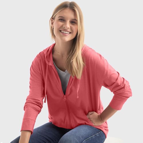 Hanes Women's Briny Pink Slub Jersey Fashion Hoodie