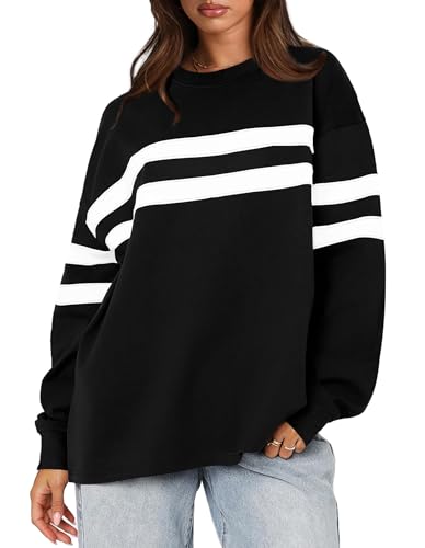 Trendy Oversized Striped Crew Neck Sweatshirt