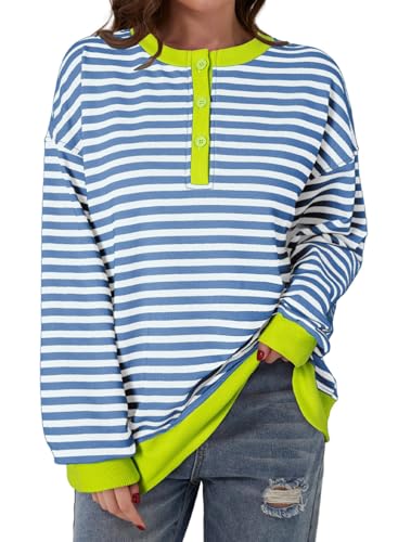 Dokotoo Women's Striped Oversized Color Block Sweatshirt