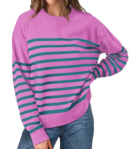 Women's Striped Crewneck Sweatshirt - Pink & Blue
