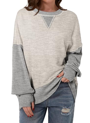 SHEWIN Women's Casual Grey Crewneck Sweatshirt