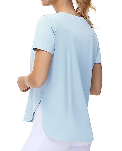 Light Blue Split Hem Loose Fit Workout Tee