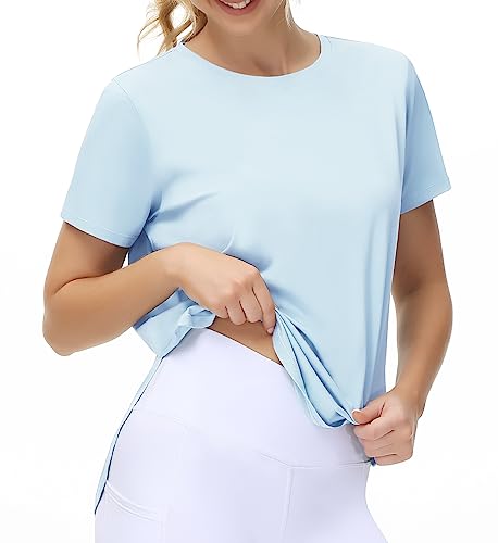 Light Blue Split Hem Loose Fit Workout Tee