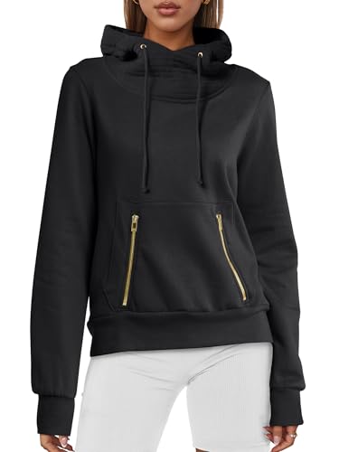 ANRABESS Women's Cowl Neck Hoodie Pullover - Black