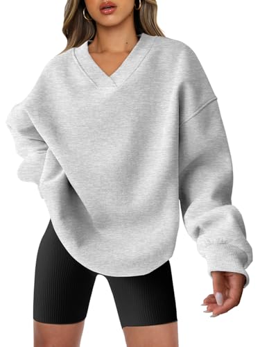 Oversized V Neck Fleece Sweatshirt for Women