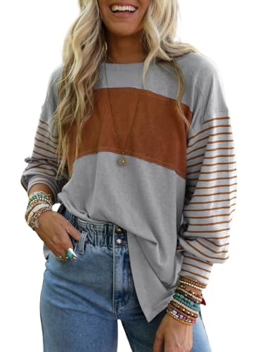 Trendy Striped Oversized Crewneck Sweatshirt for Women