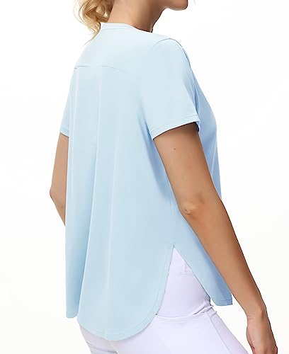 Light Blue Split Hem Loose Fit Workout Tee