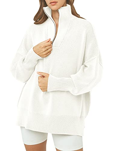 ANRABESS Women's Oversized Quarter Zip Pullover Sweater