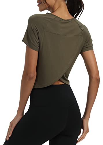 Mippo Army Green Athletic Crop Top for Women