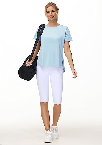 Light Blue Split Hem Loose Fit Workout Tee