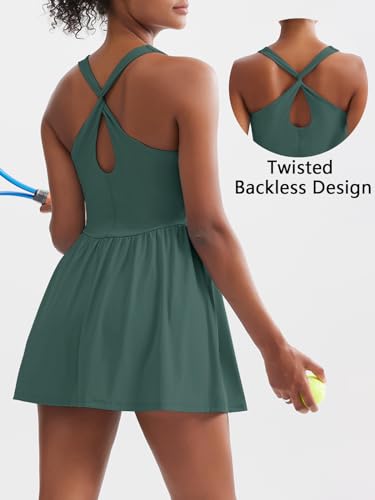 Square Neck Summer Athletic Tennis Dress with Built-in Bra