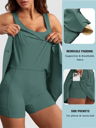 Square Neck Summer Athletic Tennis Dress with Built-in Bra
