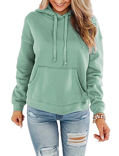 Mint Green Color Block Long Sleeve Hoodie for Women