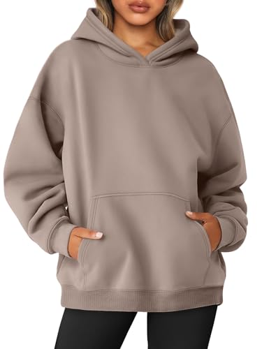 Oversized Fleece Hoodie for Women - Coffee Grey