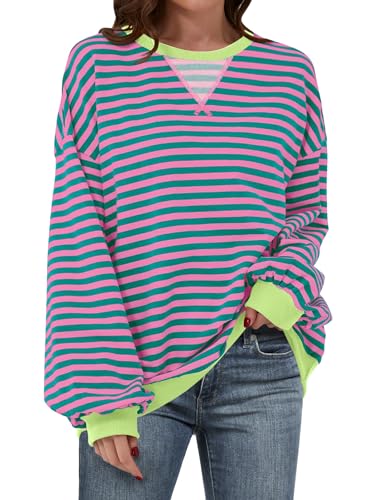 ANRABESS Women Oversized Striped Sweatshirt Pullover Fall Top