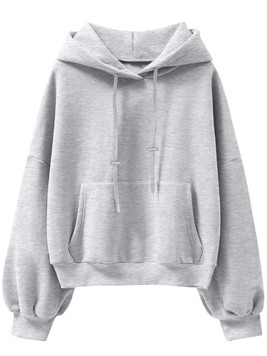 Oversized Lantern Sleeve Hoodie for Women - Grey