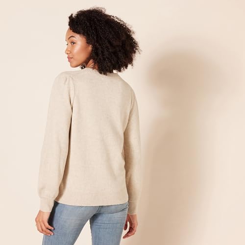 Women's Soft Touch Pleated Shoulder Crewneck Sweater - Beige