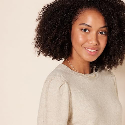 Women's Soft Touch Pleated Shoulder Crewneck Sweater - Beige