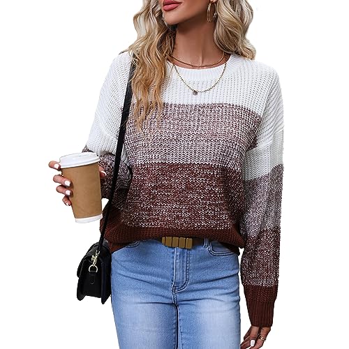 Striped Color Block Long Sleeve Knit Sweater Top