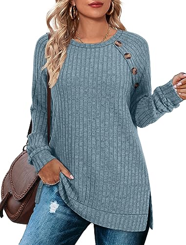 Bofell Women's Casual Long Sleeve Sweater - Blue XXL