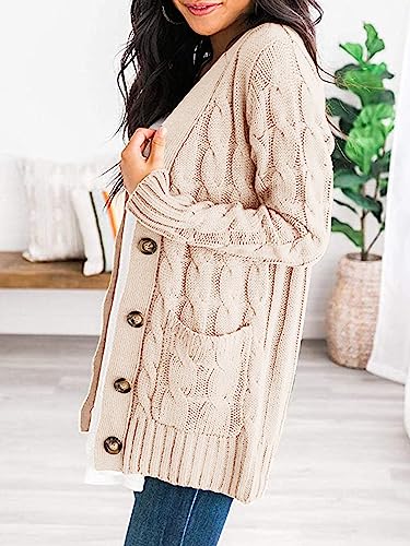 PRETTYGARDEN Beige Cable Knit Chunky Cardigan Sweater