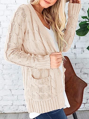 PRETTYGARDEN Beige Cable Knit Chunky Cardigan Sweater