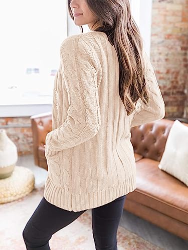 PRETTYGARDEN Beige Cable Knit Chunky Cardigan Sweater