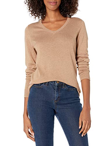 Women's Plus Size Long Sleeve V-Neck Sweater, Camel