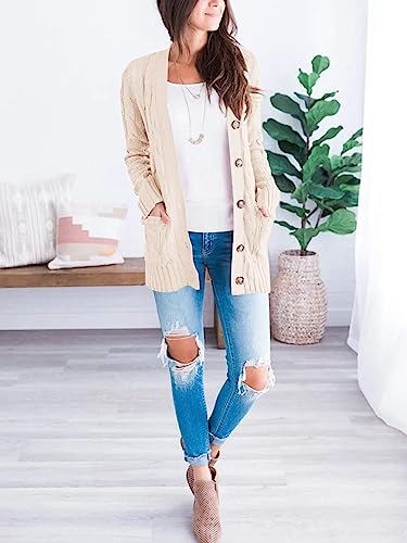 PRETTYGARDEN Beige Cable Knit Chunky Cardigan Sweater